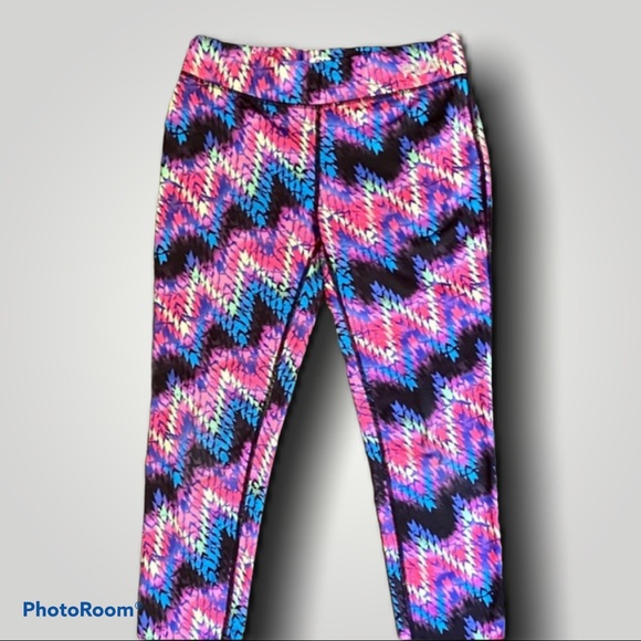 Fila Purple 80s Look Zigzag Pattern Athletic Leggings - Picture 1 of 12